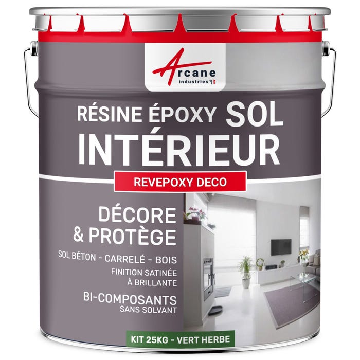 PEINTURE EPOXY SOL - REVEPOXY DECO - 25 kg (jusqu'à 70 m² en 2 couches) - Vert Herbe - RAL 6010 - ARCANE INDUSTRIES