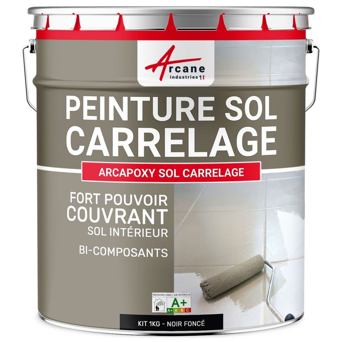 Peinture Résine Sol Carrelage - ARCAPOXY SOL CARRELAGE - 1 kg (jusqu'à 5 m² en 2 couches) - Noir foncé - RAL 9005 - ARCANE INDUSTRIES