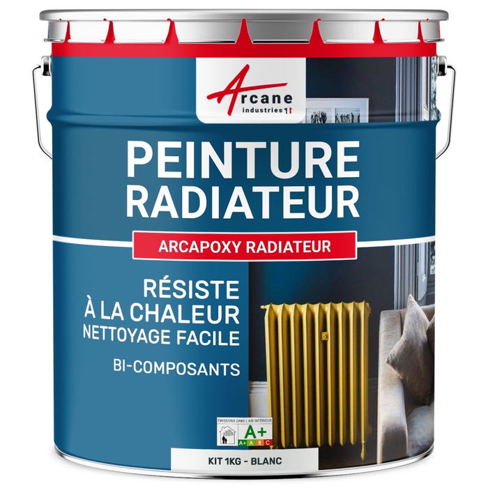 Peinture Radiateur fonte acier alu - PEINTURE RADIATEUR - 1 kg (jusqu'à 5 m² en 2 couches) - Blanc - RAL 9003 - ARCANE INDUSTRIES