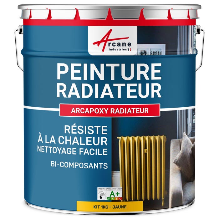 Peinture Radiateur fonte acier alu - PEINTURE RADIATEUR - 1 kg (jusqu'à 5 m² en 2 couches) - Jaune - RAL 1023 - ARCANE INDUSTRIES