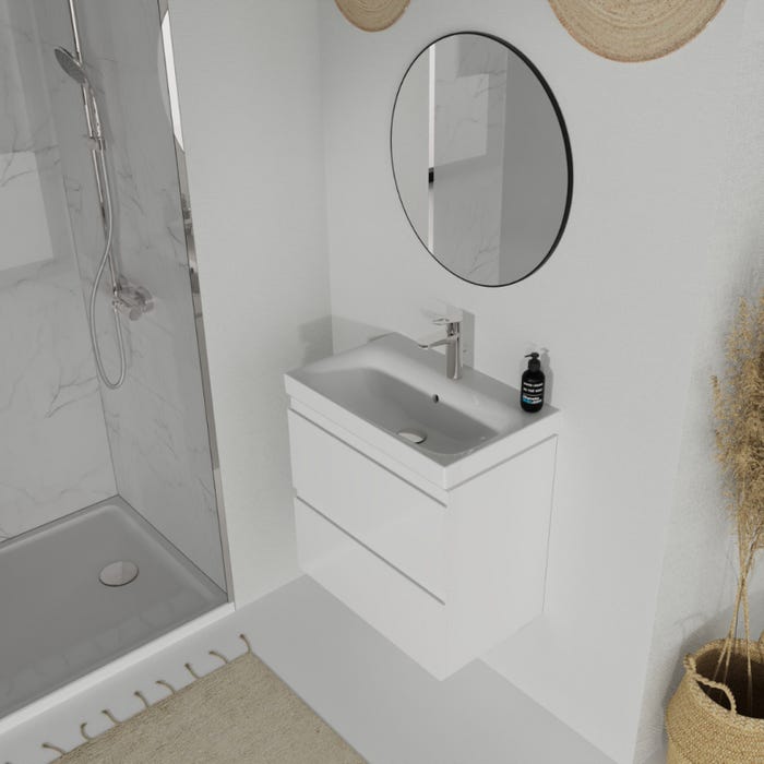 Meuble salle de bain-60x37.5cm-Gain de place-Blanc Brillant-Moduo Slim