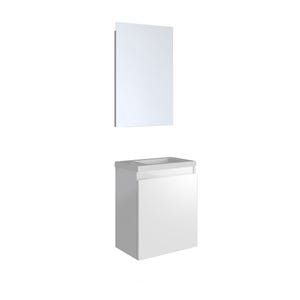Ensemble meuble lave-mains avec miroir PORTO PACK blanc brillant laqué - L40 x H51 x P25 cm -