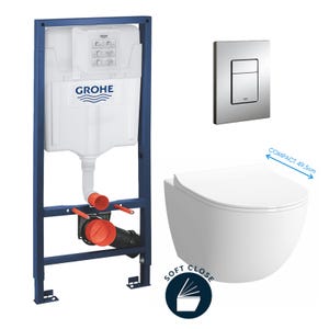 Grohe Pack WC Bâti + cuvette Sento compacte + plaque de commande chrome (GROHE-SentoCOMPACT)