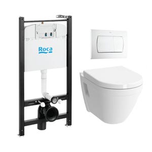 Roca Pack Bâti-support Roca Active + WC suspendu Vitra + Abattant soft close + plaque blanche (RocaActiveS50softclose-1)