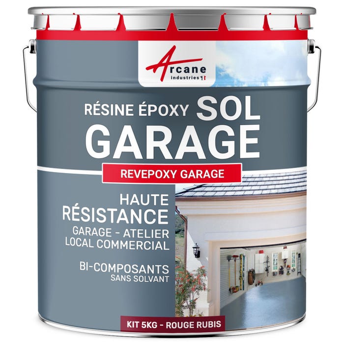 PEINTURE EPOXY SOL GARAGE - REVEPOXY GARAGE - 5 kg (jusqu'à 16 m² en 2 couches) - Rouge Rubis - RAL 3003 - ARCANE INDUSTRIES