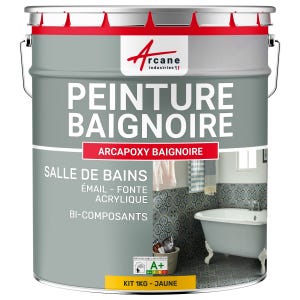 PEINTURE BAIGNOIRE LAVABO - Résine Époxy Rénovation baignoire, lavabo - 1 kg (jusqu'à 3 m² en 2 couches) - Jaune - RAL 1023 - ARCANE INDUSTRIES