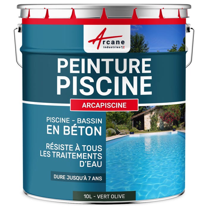 PEINTURE PISCINE BÉTON - 12 Couleurs - HAUTE RESISTANCE 7 ans - ARCAPISCINE Vert Olive - RAL 6003 - 10 L-ARCANE INDUSTRIES