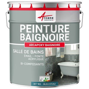PEINTURE BAIGNOIRE LAVABO - Résine Époxy Rénovation baignoire, lavabo - 1 kg (jusqu'à 3 m² en 2 couches) - Bleu D'eau - RAL 5021 - ARCANE INDUSTRIES