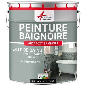 PEINTURE BAIGNOIRE LAVABO - Résine Époxy Rénovation baignoire, lavabo - 2.5 kg (jusqu'à 8 m² en 2 couches) - Noir foncé - RAL 9005 - ARCANE INDUSTRIES