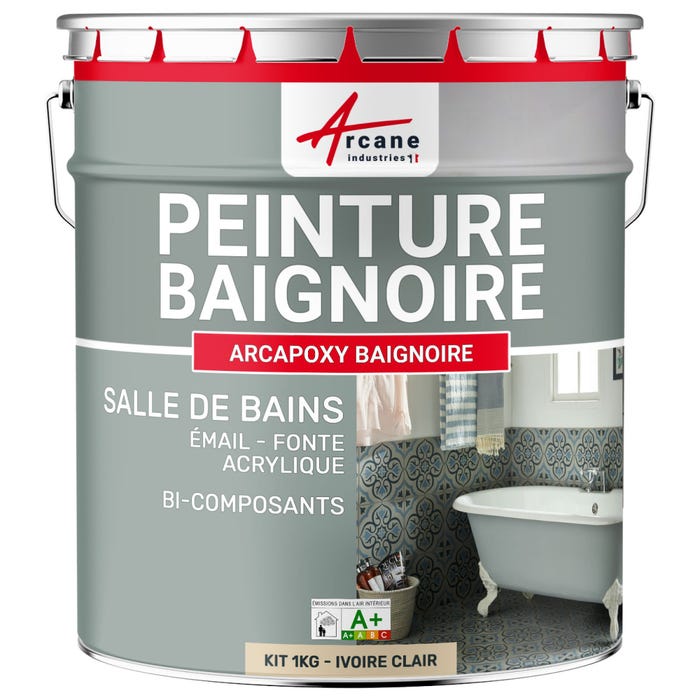 PEINTURE BAIGNOIRE LAVABO - Résine Époxy Rénovation baignoire, lavabo - 1 kg (jusqu'à 3 m² en 2 couches) - Ivoire Clair - RAL 1015 - ARCANE INDUSTRIES