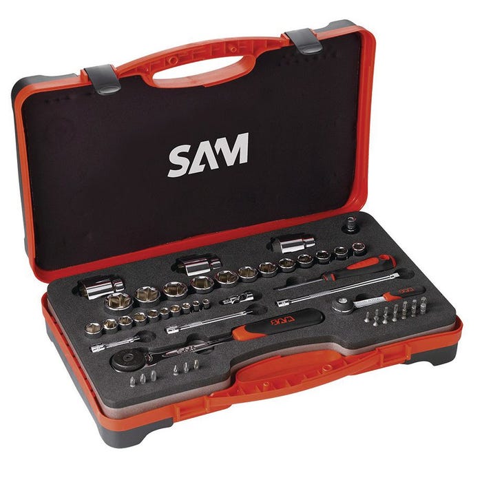 Coffret douilles et accessoires 1/4'' et 1/2'' - 52 outils - SAM OUTILLAGE - 75-RS1Z