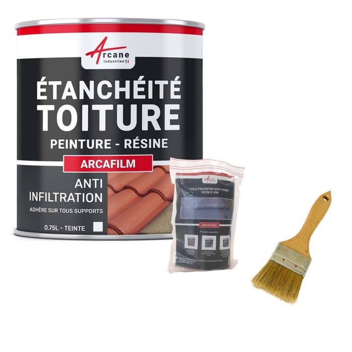 Kit Réparation Et étanchéité Tuile Et Toiture - Arcafilm Pack Blanc - 0.75 L (jusqu'à 0.5 M²) - Arcane Industries