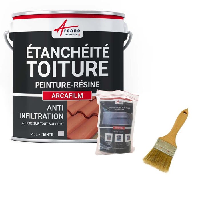 Kit Réparation Et étanchéité Tuile Et Toiture - Arcafilm Pack Gris - 2.5 L (jusqu'à 1.5 M²) - Arcane Industries