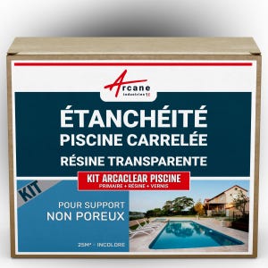 Résine d'étanchéité pour piscine carrelée - KIT ARCACLEAR PISCINE - 25 m², support non poreux - Transparent - ARCANE INDUSTRIES