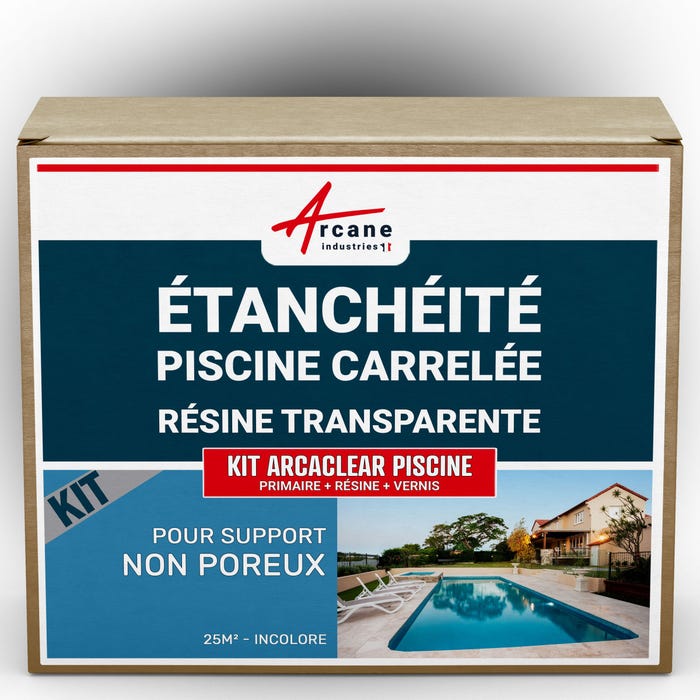 Résine d'étanchéité pour piscine carrelée - KIT ARCACLEAR PISCINE - 25 m², support non poreux - Transparent - ARCANE INDUSTRIES