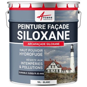 Peinture Facade Siloxane Hydrofuge - ARCAFACADE SILOXANE - 10 L (+ ou - 60 m² en 1 couche) - Blanc - RAL 9003 - ARCANE INDUSTRIES
