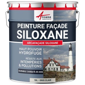 Peinture Facade Siloxane Hydrofuge - ARCAFACADE SILOXANE - 10 L (+ ou - 60 m² en 1 couche) - Blanc Gris - RAL 9002 - ARCANE INDUSTRIES