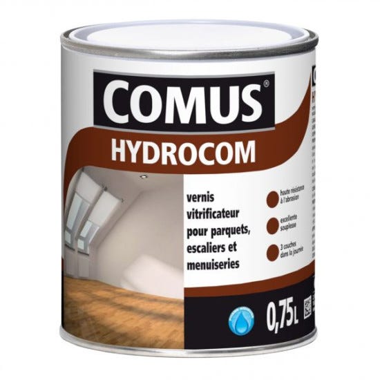 HYDROCOM MAT SOIE - Incolore 0.75L - Vitrificateur polyuréthane acrylique mono-composant parquets escaliers et boiseries - COMUS