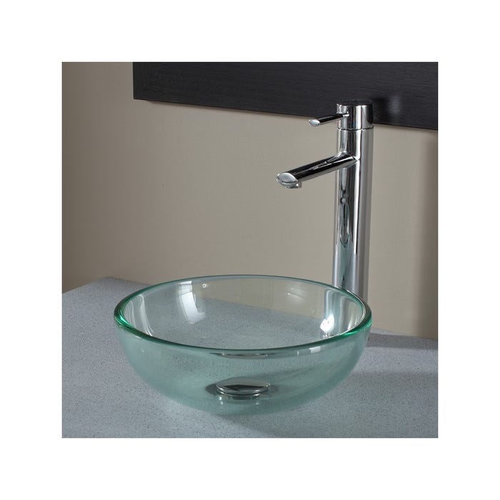 Vasque à poser ronde petit diamètre en verre transparent