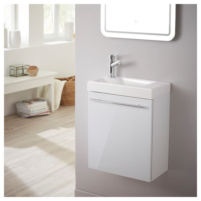 Meuble lave-mains design couleur blanc avec mitigeur eau chaude/ eau froide