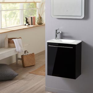 Meuble lave-mains pour wc noir avec vasque contemporaine en solid stone et mitigeur