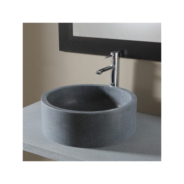 Vasque à poser en pierre gris cylindrique
