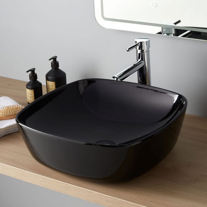 Vasque à poser carrée noire 46 cm x 46 cm Mistral - céramique moderne