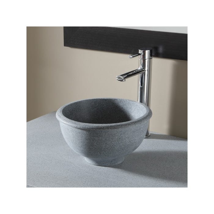 Vasque à poser bol en pierre gris style rétro