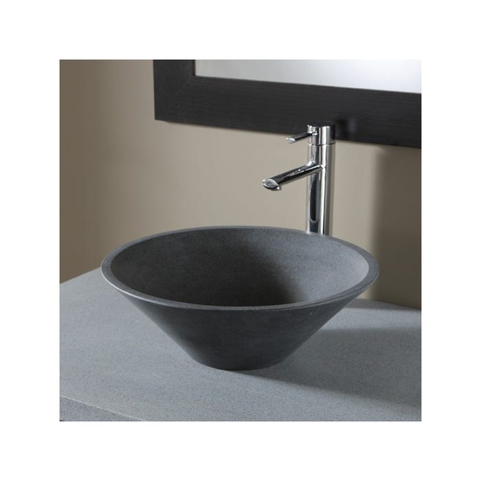 Vasque à poser ronde évasée en pierre gris