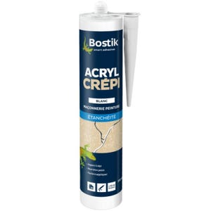 Mastic acrylique ACRYL CRÉPI aspect granuleux pour joints de fissure sur supports en crépi blanc cartouche de 300ml