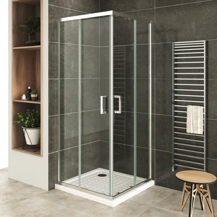 LANA+ Porte de douche d'angle coulissante H 185 cm verre transparent 75 x 100 cm