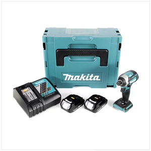 Makita DTD 154 RYJ 18 V Li-Ion Visseuse à chocs sans fil avec boîtier MakPac + 2x Batteries BL1820 2,0 Ah + Chargeur rapide DC18RC
