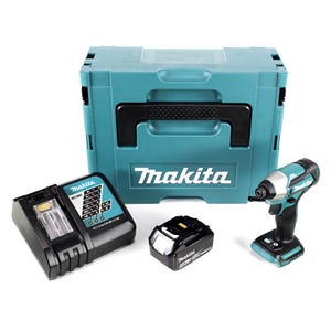 Makita DTD 155 RM1J Visseuse à percussion sans fil 18 V Brushless + Coffret de transport MAKPAC + 1x Batterie BL1840 4,0 Ah + Chargeur DC 18 RC