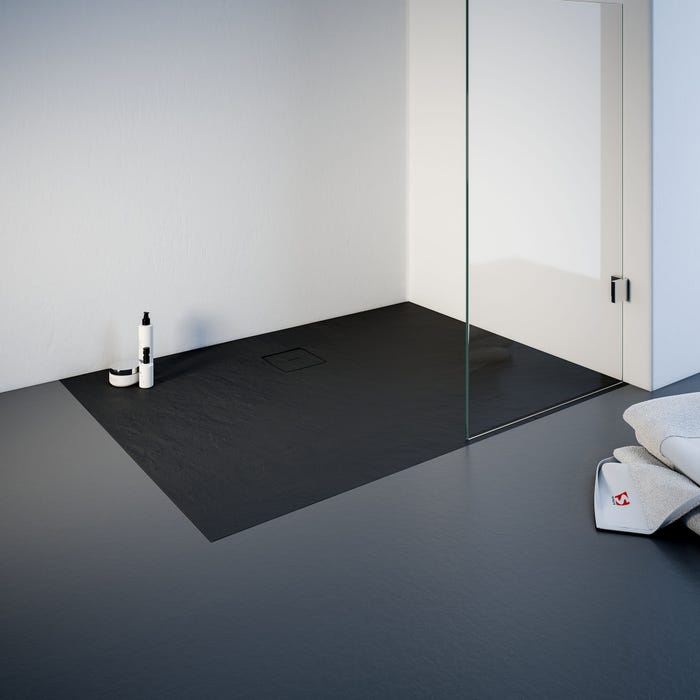 Schulte receveur de douche de plain-pied 80 x 120 cm, résine minérale, rectangulaire, effet pierre anthracite, bac à douche