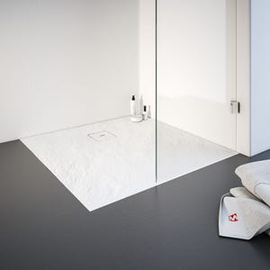 Schulte receveur de douche de plain-pied 90 x 90 cm, résine minérale, effet pierre blanche, bac de douche