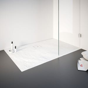 Schulte receveur de douche de plain-pied 90 x 120 cm, résine minérale, rectangulaire, effet pierre blanche, bac à douche
