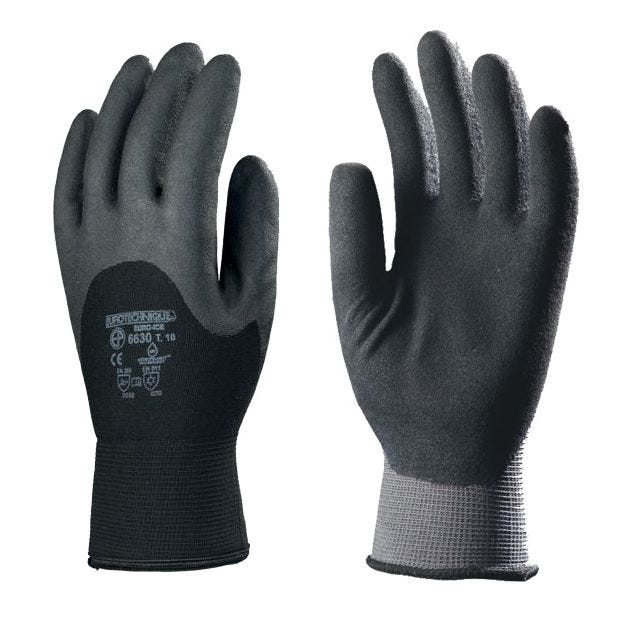 Gant tricot EUROICE EUROTECHNIQUE thermiques nylon double bouclettes enduit PVC noir/gris T9 - COVERGUARD - 629
