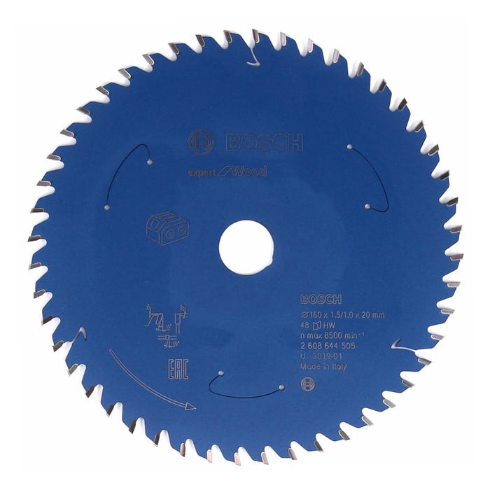 Bosch Lame de scie circulaire Expert for Wood 160 x 1,0 x 20 mm - 48 dents pour bois ( 2608644505 )