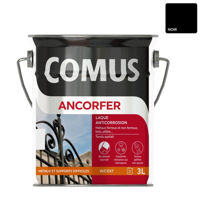 ANCORFER MAT/SOIE 3L Noir ferronnerie - Peinture-laque antirouille pour métaux et autres supports - COMUS