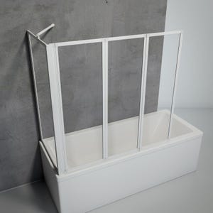 Schulte Pare-baignoire rabattable sans percer, 127x70x120 cm, 3 volets pivotants + 1 paroi angle, à coller, verre 3mm transparent, profilé blanc