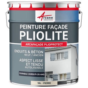 Peinture Façade Solvantée Pliolite - ARCAFACADE PLIOPROTECT - 10 L (+ ou - 80 m² en 1 couche) - Pierre - RAL 090 90 10 - ARCANE INDUSTRIES