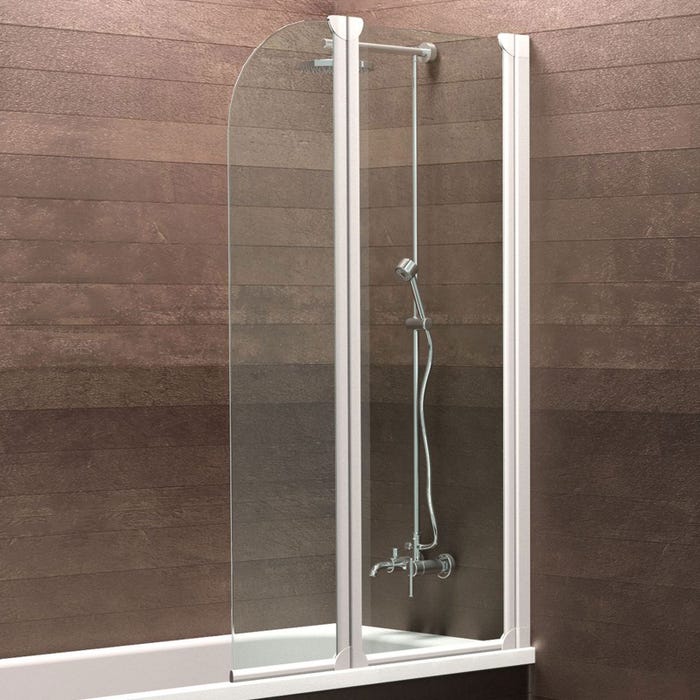 Schulte pare-baignoire pivotant, 114 x 140 cm, paroi de baignoire 2 volets, écran de baignoire mobile, verre 3 mm transparent, profilé blanc