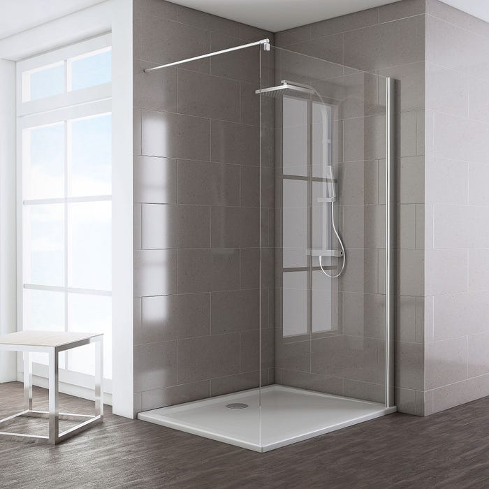 Schulte paroi de douche à l'italienne, 90 x 200 cm, verre 8 mm, Walk In, profilé aspect chromé, Espace 8 T