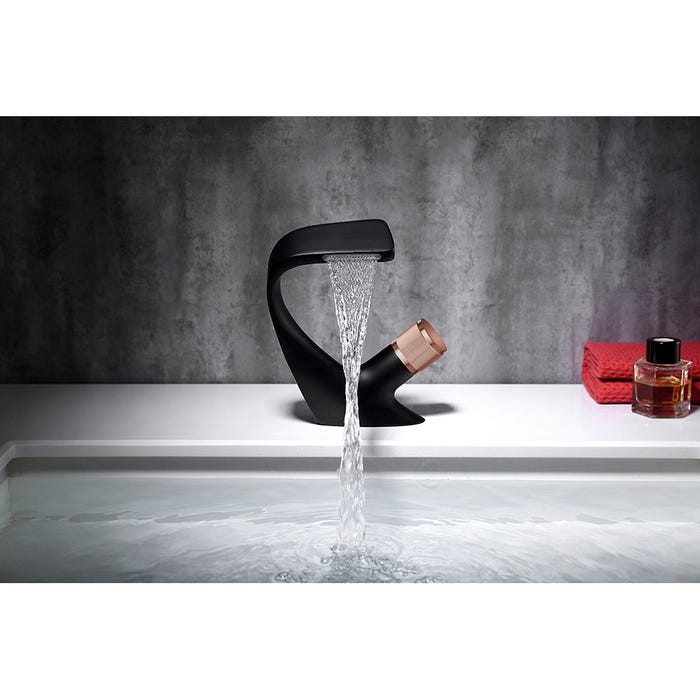Robinet mitigeur lavabo design Noir & Or rose - Hydra