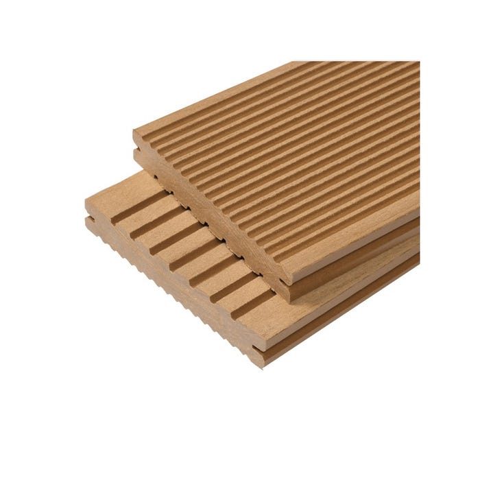 Lame terrasse bois composite plein Maxima - Beige clair, L : 360 cm, l : 14 cm, E : 22mm
