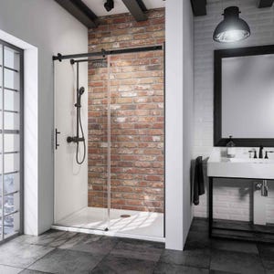 Schulte porte de douche coulissante en niche, 160 x 200 cm, profilé noir, verre 6 mm anticalcaire, style atelier industriel