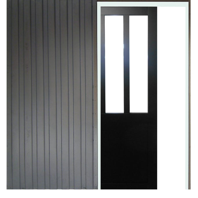 Porte Coulissant Atelier Noir H204 X L73 + Systeme De Galandage Et Kit Finition Inclus Gd Menuiseries