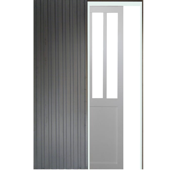 Porte Coulissant Atelier Blanc H204 X L83 + Systeme De Galandage Et Kit De Finition Inclus Gd Menuiseries