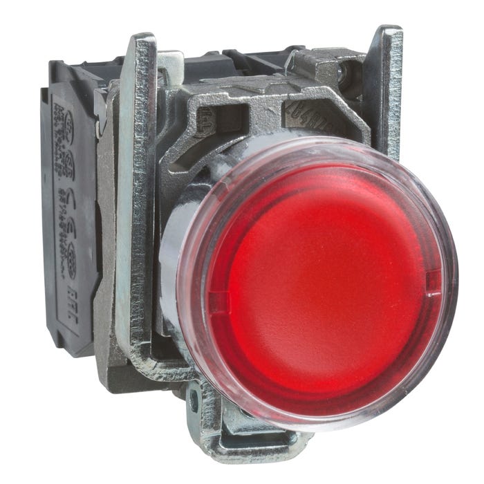 bouton poussoir lumineux - affleurant - 1no + 1nf - rouge - 230v - schneider xb4bw34m5