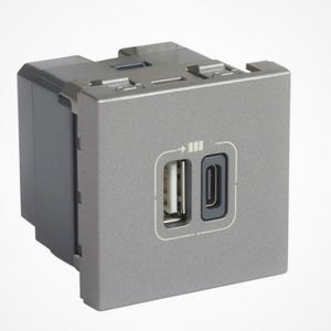 Chargeur USB double Type-A + Type C Alu Mosaic Legrand 079392